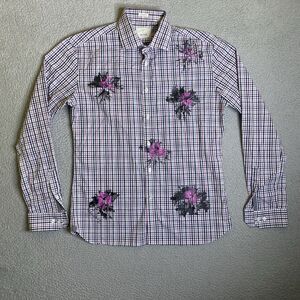 Todd Snyder Shirt Men 17 36-37 Purple Plaid Button Up 2 Ply Custom Painted